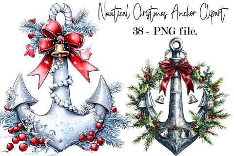 Christmas Anchor Clipart Bundle – Nautical Holiday Anchor PNG Sublimation SVGArt 