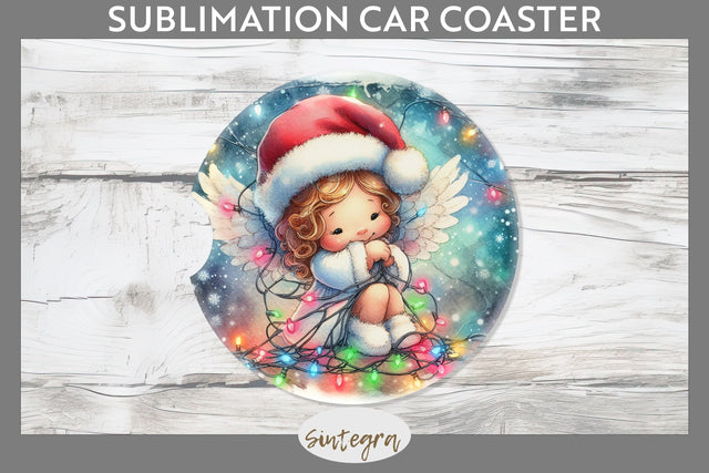 Christmas Angel Entangled in Lights Car Coaster Sublimation Sublimation Sintegra 