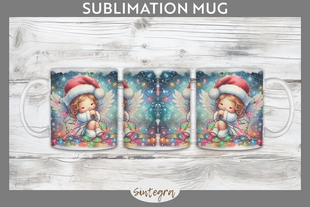 Christmas Angel Entangled in Lights Mug Wrap Sublimation Sublimation Sintegra 