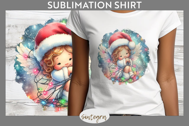 Christmas Angel Entangled in Lights T-shirt Sublimation Sublimation Sintegra 
