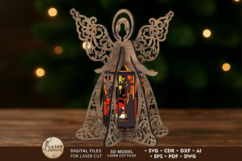 Christmas Angel Lantern - Nativity Candle Holder Design ✨- Laser Cut Template SVG LaserCutano 