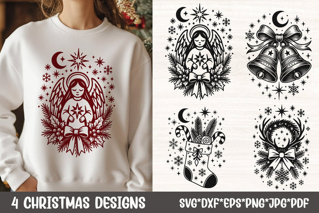 Christmas Angel SVG Files | Angel, Bells, Stocking & Reindeer for Cricut SVG Tafti Art 