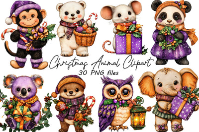 Christmas Animal Clipart Bundle. Sublimation SVGArt 