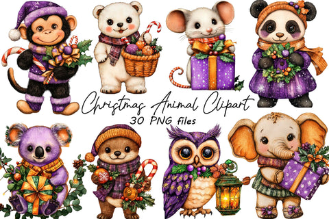 Christmas Animal Clipart Bundle. Sublimation SVGArt 