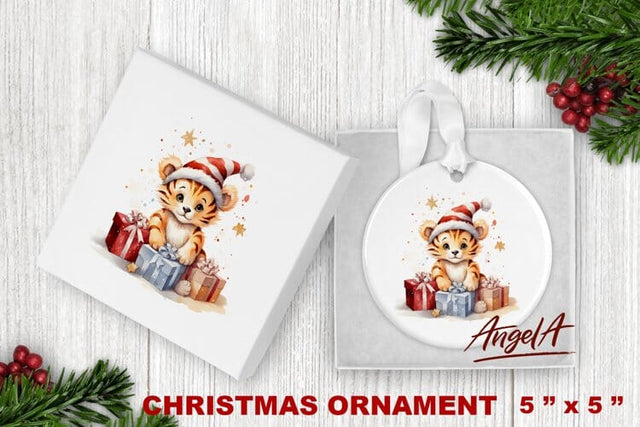 Christmas animal ornament sublimation / baby tiger, gift box Sublimation Angelina Semenova 