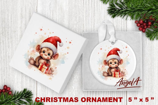 Christmas animal ornament sublimation / Monkey Christmas Png Sublimation Angelina Semenova 