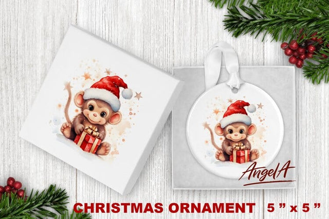 Christmas animal ornament sublimation / Monkey illustration Sublimation Angelina Semenova 