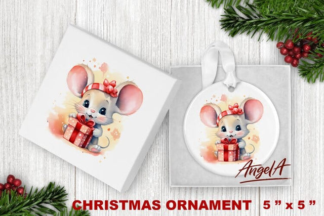 Christmas animal ornament sublimation / Mouse illustration Sublimation Angelina Semenova 