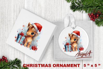 Christmas animal ornament sublimation / watercolor pony png Sublimation Angelina Semenova 