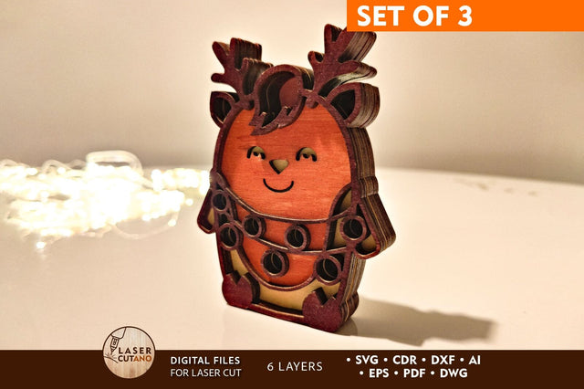 Christmas Animal ornaments, Laser Cut Decor, Wood Cut and Paper Cut Templates SVG LaserCutano 