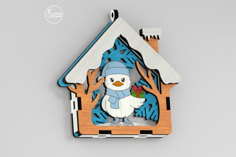 🎄 Christmas Animal Ornaments Set of 9 — Layered House-Shaped Laser Cut Files SVG LaserCutano 