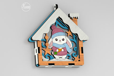 🎄 Christmas Animal Ornaments Set of 9 — Layered House-Shaped Laser Cut Files SVG LaserCutano 