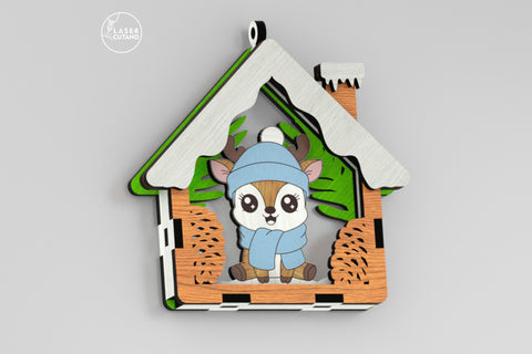 🎄 Christmas Animal Ornaments Set of 9 — Layered House-Shaped Laser Cut Files SVG LaserCutano 