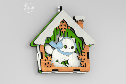 🎄 Christmas Animal Ornaments Set of 9 — Layered House-Shaped Laser Cut Files SVG LaserCutano 