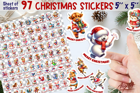 Christmas animal stickers, Sticker bundle, sticker sheet PNG Sublimation Angelina Semenova 