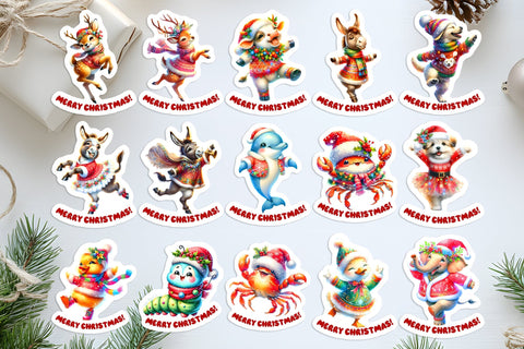 Christmas animal stickers, Sticker bundle, sticker sheet PNG Sublimation Angelina Semenova 