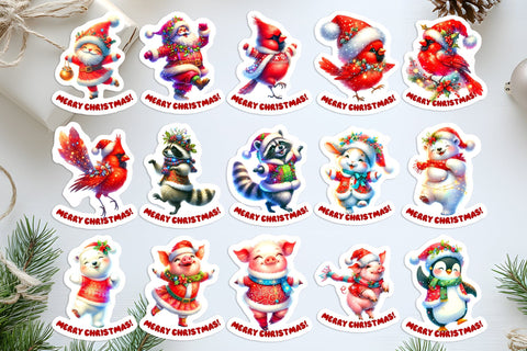 Christmas animal stickers, Sticker bundle, sticker sheet PNG Sublimation Angelina Semenova 