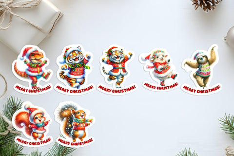 Christmas animal stickers, Sticker bundle, sticker sheet PNG Sublimation Angelina Semenova 