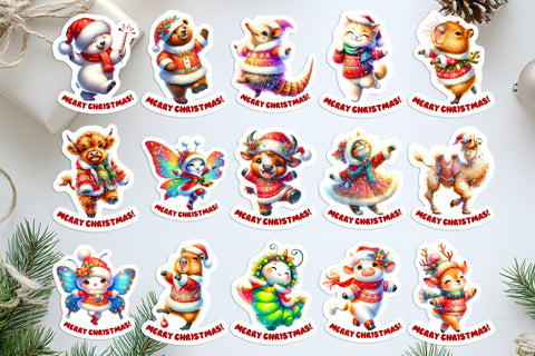 Christmas animal stickers, Sticker bundle, sticker sheet PNG Sublimation Angelina Semenova 