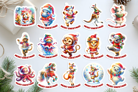 Christmas animal stickers, Sticker bundle, sticker sheet PNG Sublimation Angelina Semenova 