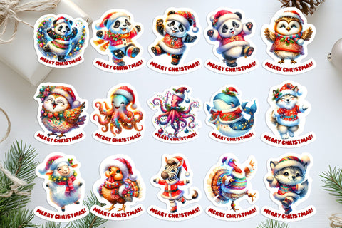 Christmas animal stickers, Sticker bundle, sticker sheet PNG Sublimation Angelina Semenova 