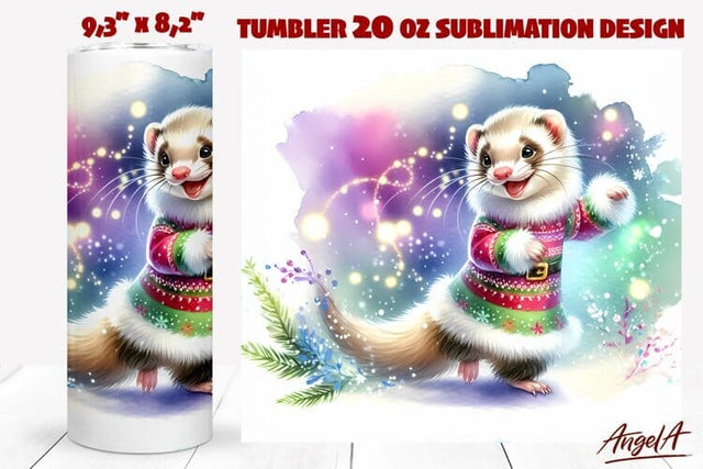 Christmas Animal tumbler, Christmas ferret tumbler wrap Sublimation Angelina Semenova 