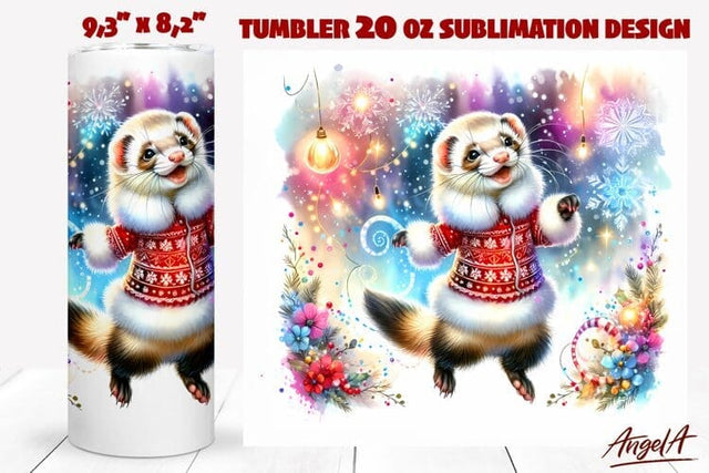 Christmas Animal tumbler sublimation, Christmas ferret Sublimation Angelina Semenova 