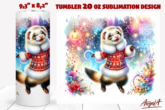 Christmas Animal tumbler sublimation, Christmas ferret Sublimation Angelina Semenova 