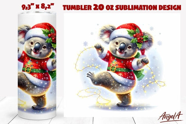 Christmas animal tumbler wrap, dancing koala tumbler Sublimation Angelina Semenova 