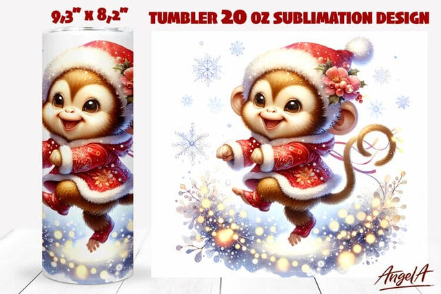 Christmas animal tumbler wrap, dancing monkey PNG Sublimation Angelina Semenova 