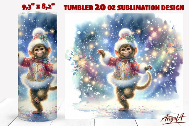 Christmas animal tumbler wrap, funny dancing monkey PNG Sublimation Angelina Semenova 