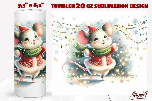 Christmas animal tumbler wrap, funny dancing mouse PNG Sublimation Angelina Semenova 