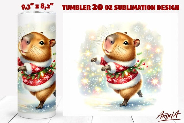 Christmas animal tumbler wrap sublimation, dancing capybara Sublimation Angelina Semenova 