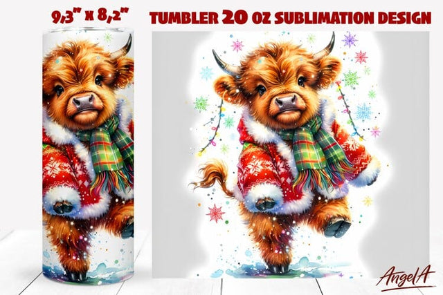 Christmas animal tumbler wrap sublimation, highland cow Sublimation Angelina Semenova 