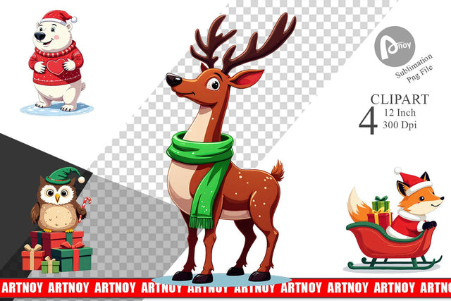 Christmas Animals Clipart Sublimation artnoy 