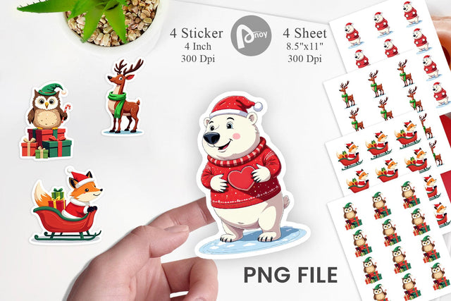 Christmas Animals Sticker Sublimation artnoy 