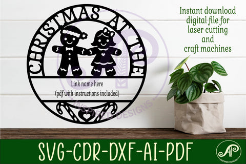 Christmas at the Family name sign laser cut Gingerbread men SVG APInspireddesigns 