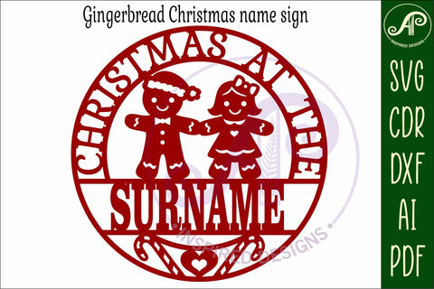 Christmas at the Family name sign laser cut Gingerbread men SVG APInspireddesigns 
