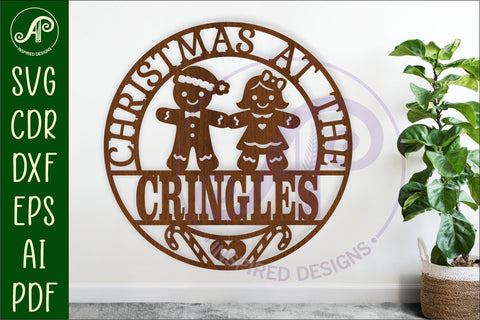 Christmas at the Family name sign laser cut Gingerbread men SVG APInspireddesigns 