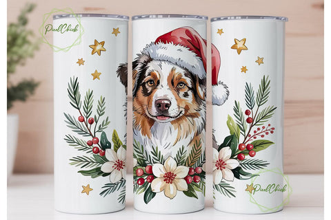 Christmas Aussie Dog 20oz Tumbler Wrap Sublimation PixelChick 