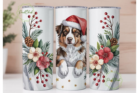 Christmas Aussie Dog 20oz Tumbler Wrap Sublimation PixelChick 