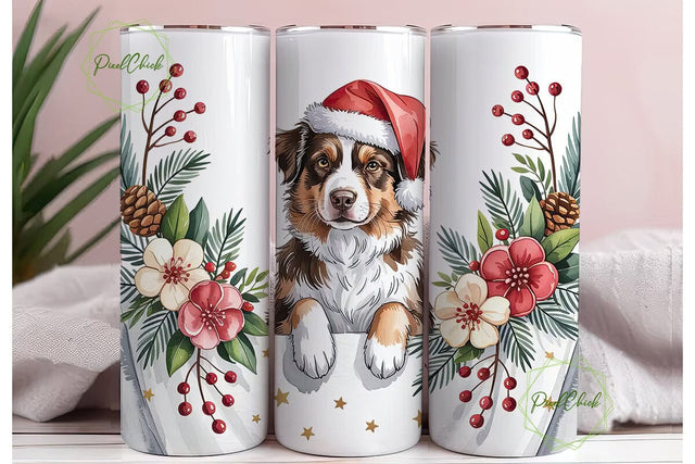 Christmas Aussie Dog 20oz Tumbler Wrap Sublimation PixelChick 