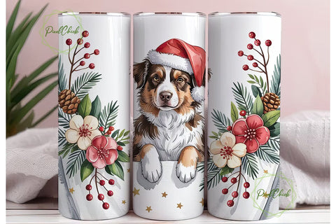 Christmas Aussie Dog 20oz Tumbler Wrap Sublimation PixelChick 