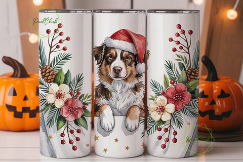 Christmas Aussie Dog 20oz Tumbler Wrap Sublimation PixelChick 