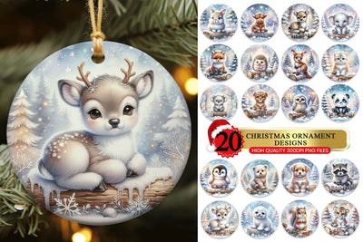 Christmas Baby Animal Round Ornament PNG Bundle Sublimation BijouBay 