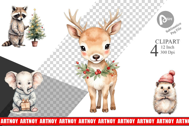 Christmas Baby Animals Clipart Sublimation artnoy 