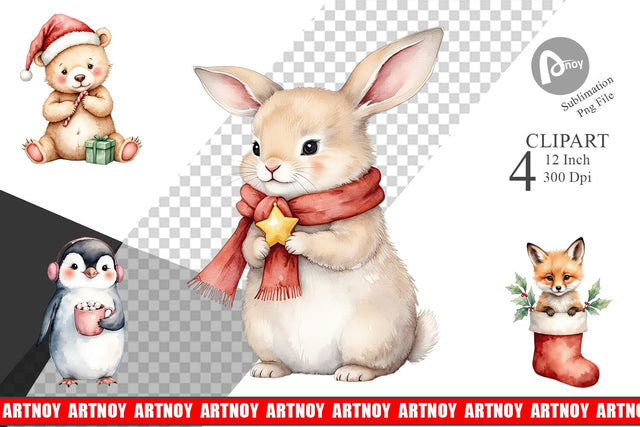 Christmas Baby Animals Clipart Sublimation artnoy 