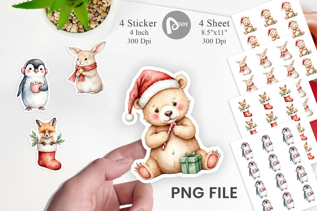 Christmas Baby Animals Sticker Sublimation artnoy 