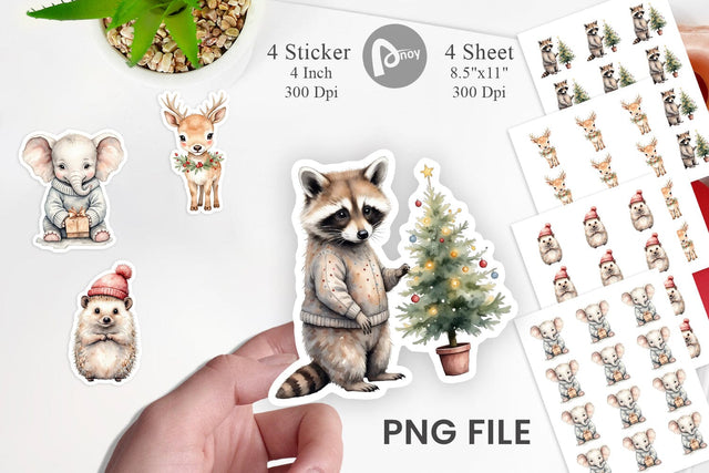 Christmas Baby Animals Sticker Sublimation artnoy 
