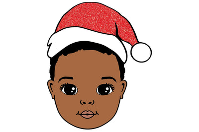 Christmas Baby Boy SVG with Red Glitter Santa Hat | Cute Afro Baby Clipart for Holiday Crafts, Sublimation, and DIY Gifts SVG 1uniqueminute 